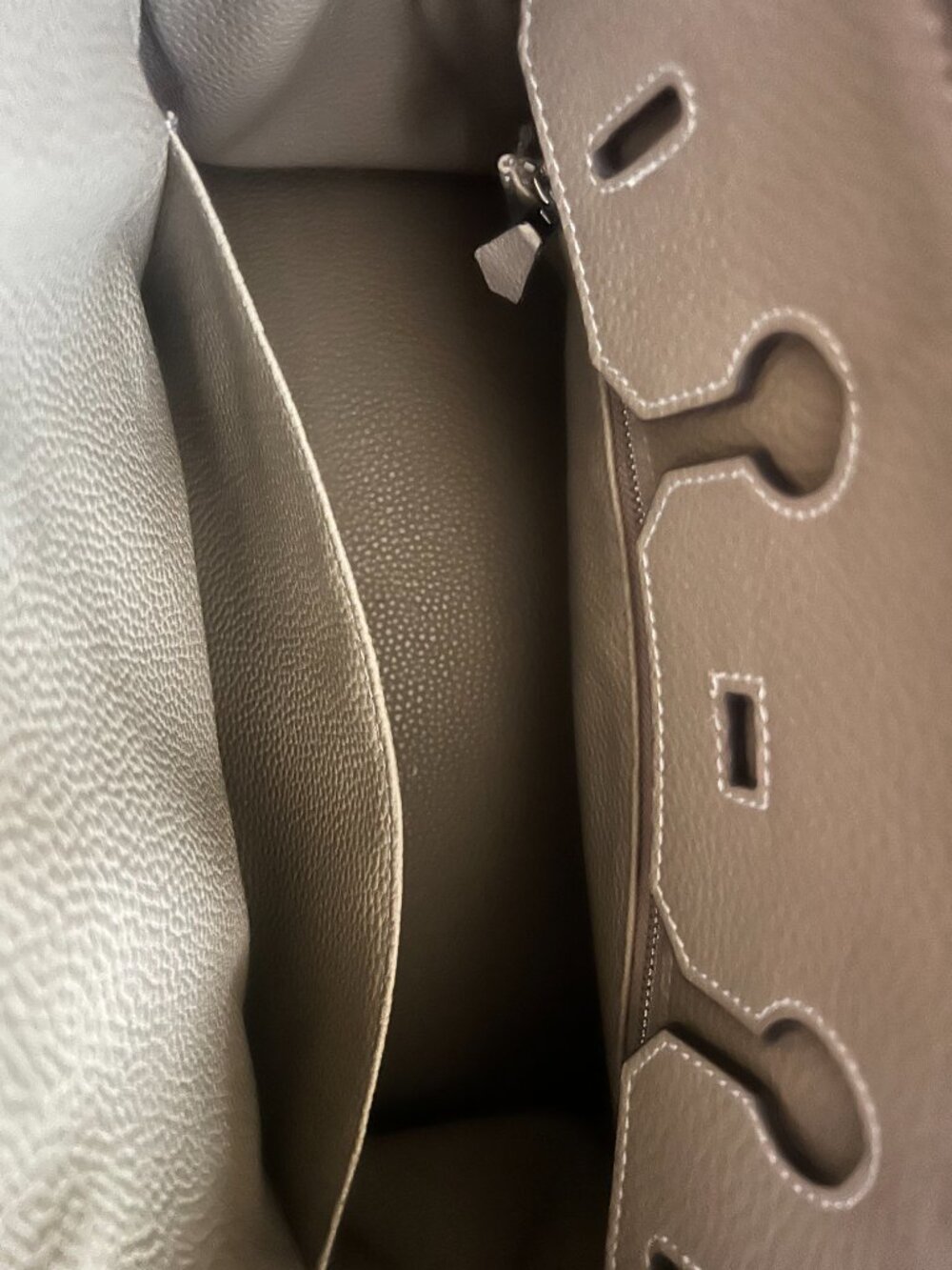 Birkin Hermes Style Bag - Elegant Taupe Gennuine Leather Handbag 35cm - Picture 3 of 15